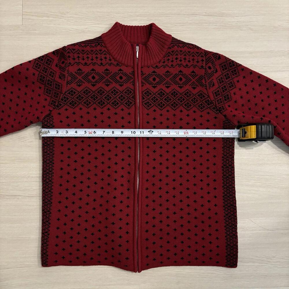 VTG Lands End Fair Isle Zip UP Sweater Womens Medium Red Nordic 100% Merino Wool - Picture 8 of 9